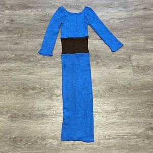 Hunza G Blue and Brown Quarter Sleeve Dress LAST ONE